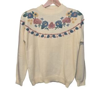 Alfred Dunner Sweater Womens Size Small Embroidery Floral Pullover Cottagecore